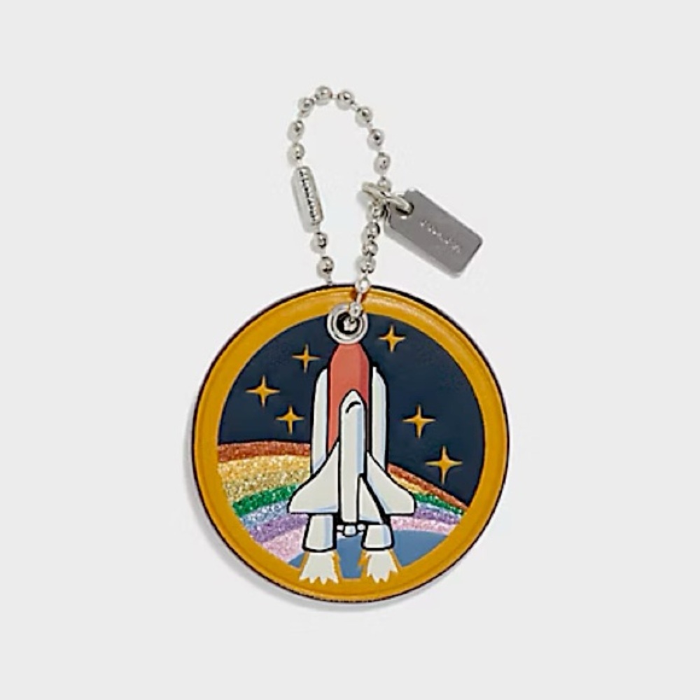 COACH NASA Space Rocket Hangtag Glitter Rainbow Bag Charm Keychain